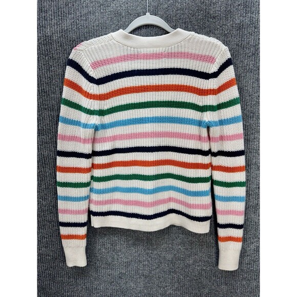 LOFT Chunky Knit Button Cardigan Womens Medium Cream Multicolor Striped V Neck - Picture 3 of 9